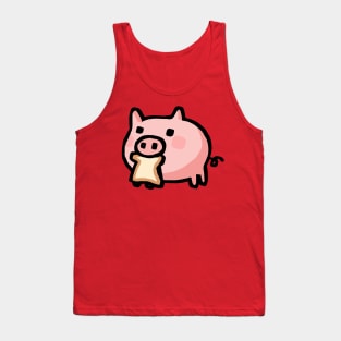 Cute Piggy Cartoon Eating Bread Tank Top